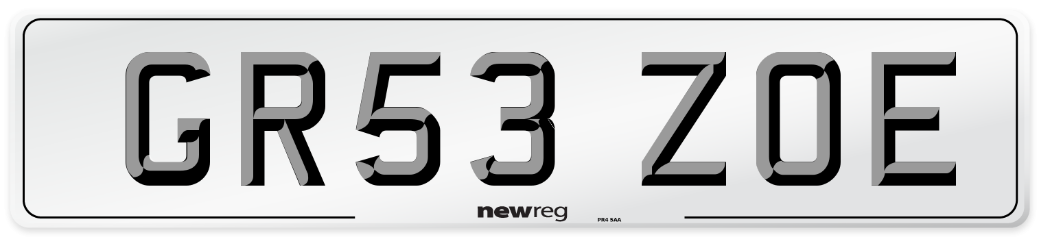 GR53 ZOE Number Plate from New Reg